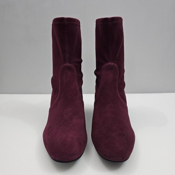 NEW Stuart Weitzman Allshine Ankle Boot Size 8 Wine Red Suede Sock Jewel Heel - Picture 4 of 13
